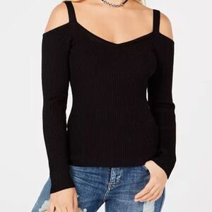 GUESS Cold-Shoulder Maisi Sweater Black XS